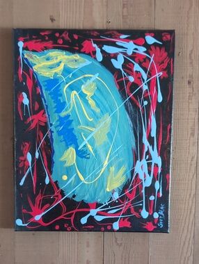 Original Acrylic Abstract Painting on Canvas 11x14 Signed Red Black Teal Art New